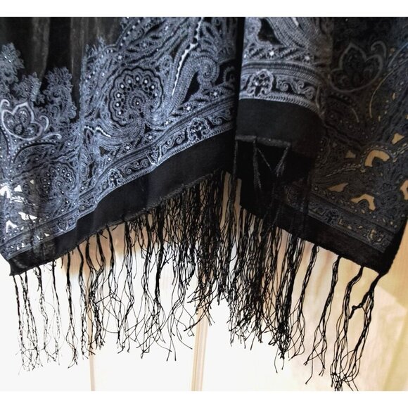 Unbranded OSFM Sheer Cover Up Fringe Black White Boho Artsy - Picture 3 of 7